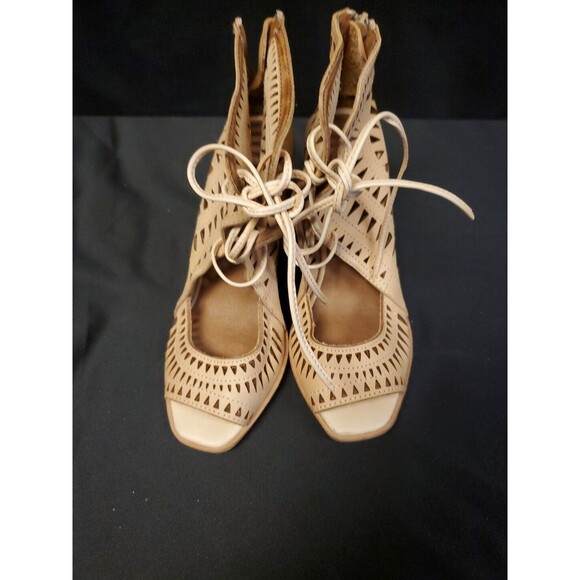 Jeffrey Campbell Rodillo Laser Cut Lace Up Wedge Leather Sandals  Shoes Size 7 - Picture 2 of 8